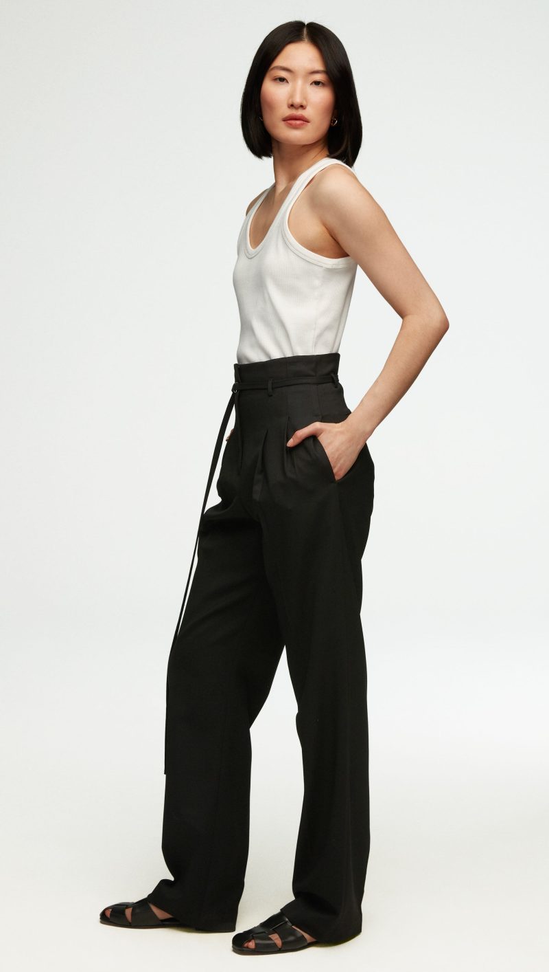 33 High Waisted Belted Trouser in Seasonless Wool Black 2808