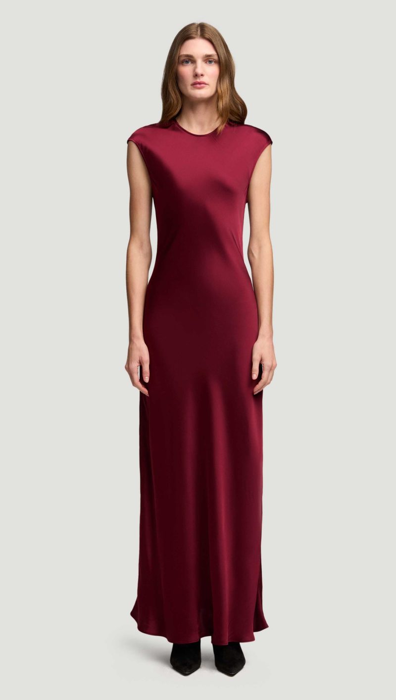 38 Bias Dress in Viscose Satin Burgundy 2734