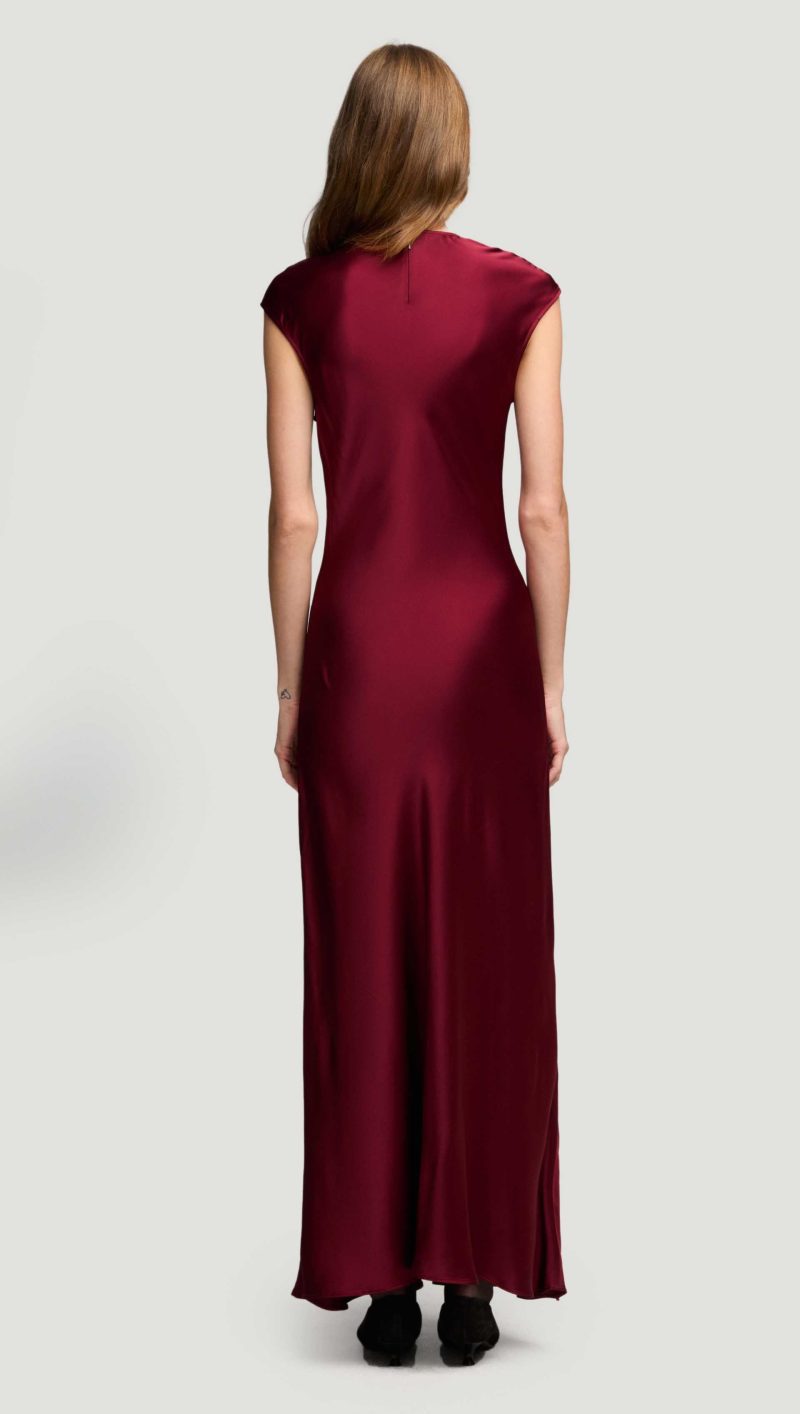 38 Bias Dress in Viscose Satin Burgundy 2789