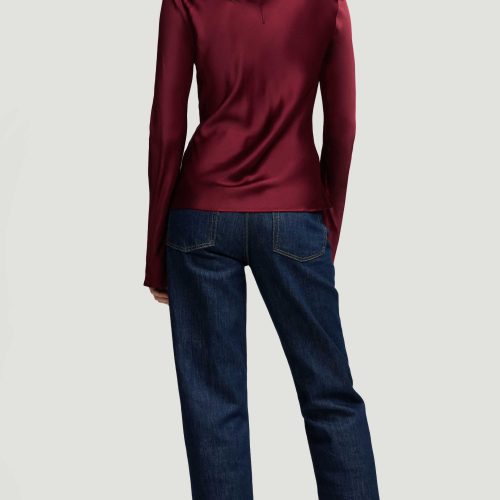 40 Longsleeve Bias Top in Viscose Satin Burgundy 1597