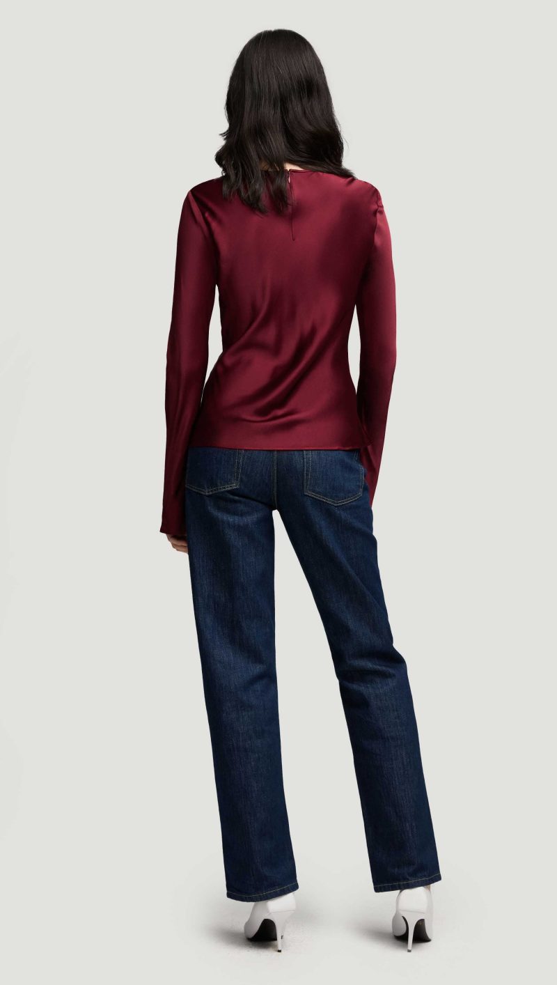 40 Longsleeve Bias Top in Viscose Satin Burgundy 1597