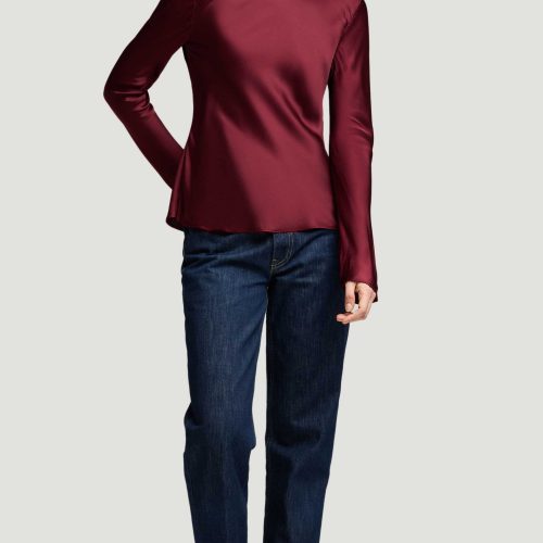 40 Longsleeve Bias Top in Viscose Satin Burgundy 1620