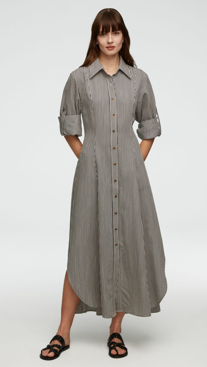 41 Easy Shirt Dress in Yarn Dyed Viscose Navy Stripe 1238