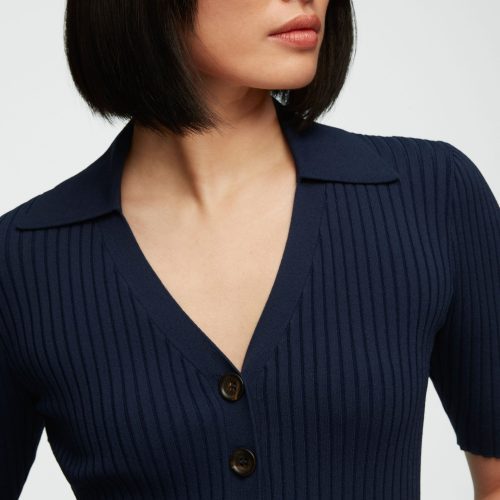 43 Ribbed Collar Top in Stretch Rayon Navy 1323