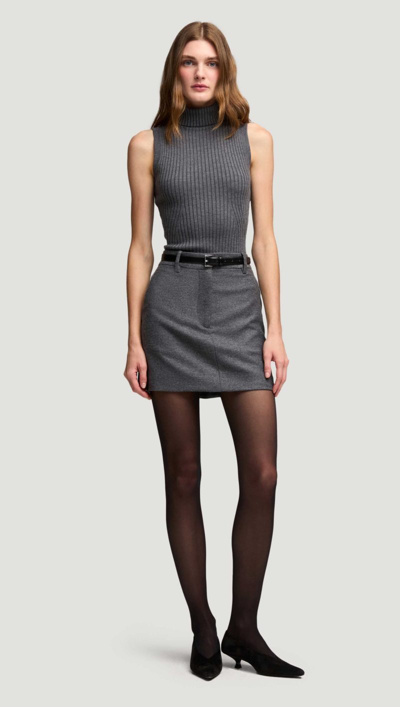 45 Sleeveless Turtleneck in Stretch Wool Grey 2405