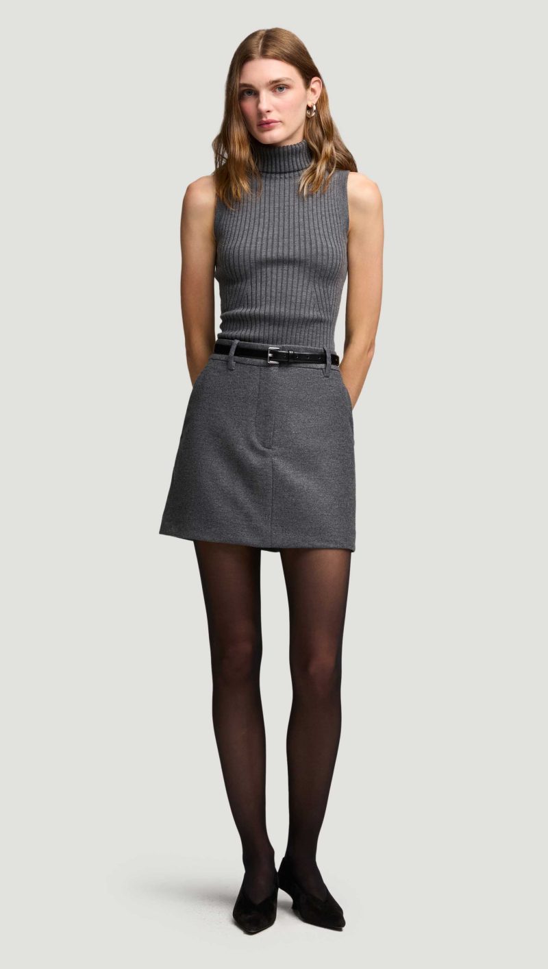 45 Sleeveless Turtleneck in Stretch Wool Grey 2420