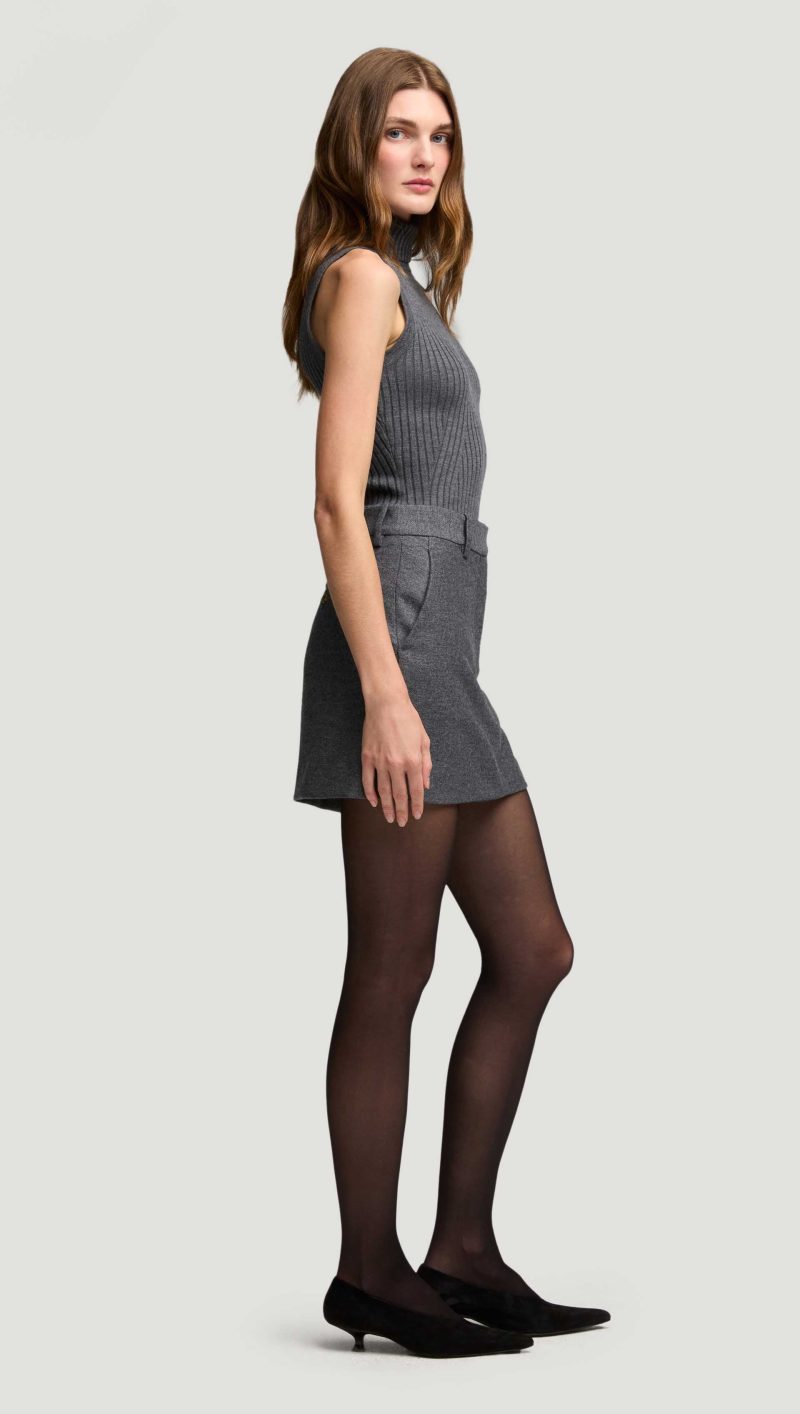 45 Sleeveless Turtleneck in Stretch Wool Grey 2450