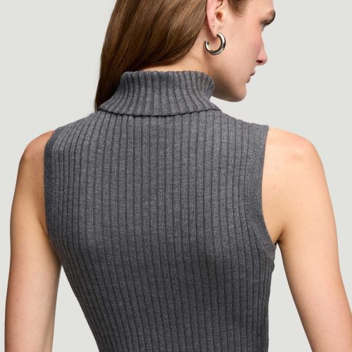 45 Sleeveless Turtleneck in Stretch Wool Grey 2466