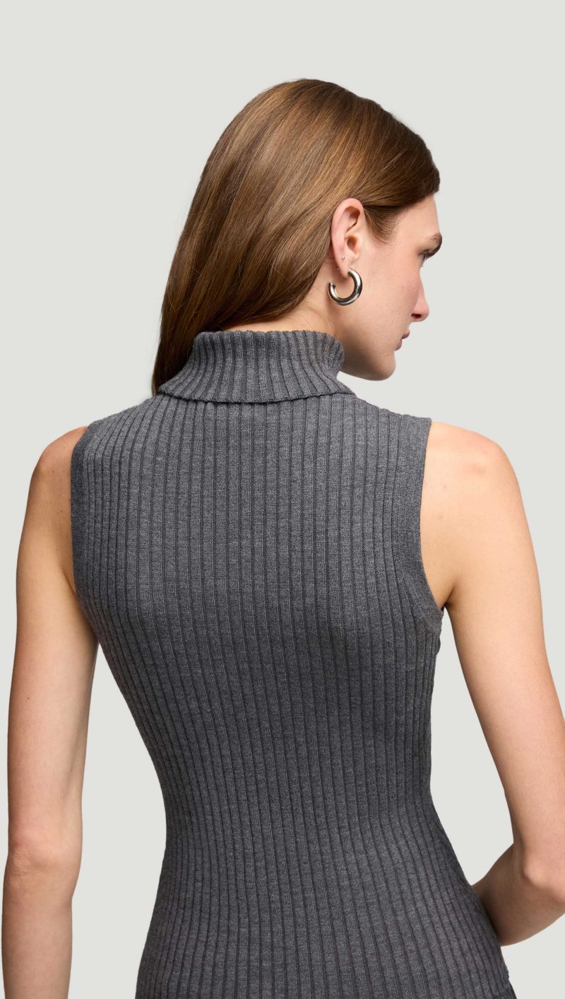 45 Sleeveless Turtleneck in Stretch Wool Grey 2466