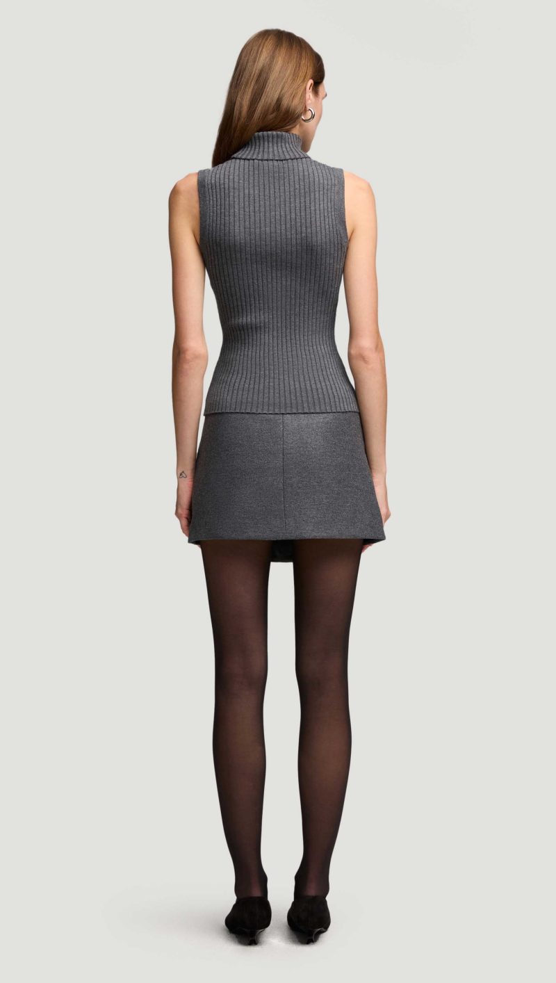 45 Sleeveless Turtleneck in Stretch Wool Grey 2474