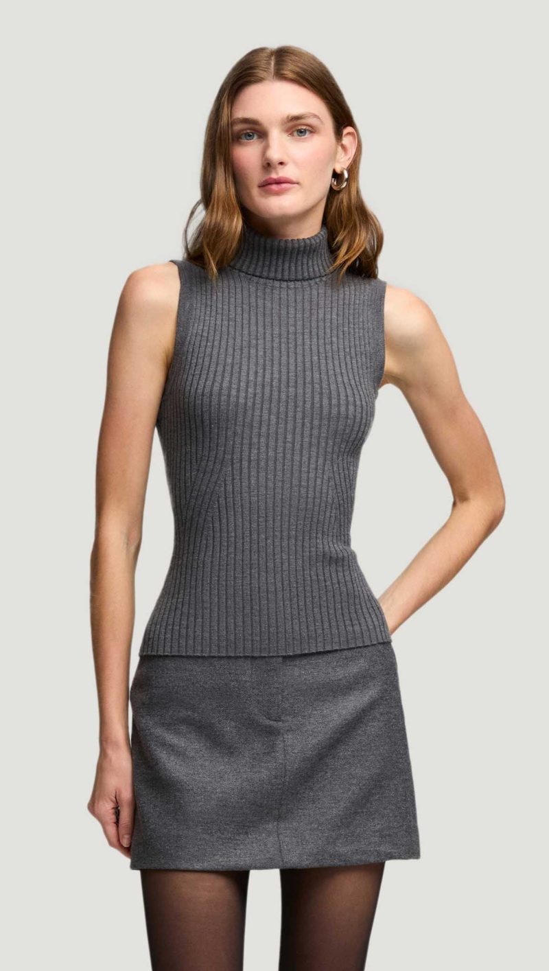 45 Sleeveless Turtleneck in Stretch Wool Grey 2494