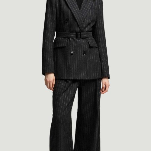 46a Belted Double Breasted Blazer in Wool Blend Grey Pinstripe 3488