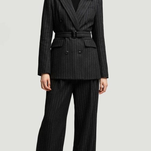 46a Belted Double Breasted Blazer in Wool Blend Grey Pinstripe 3504