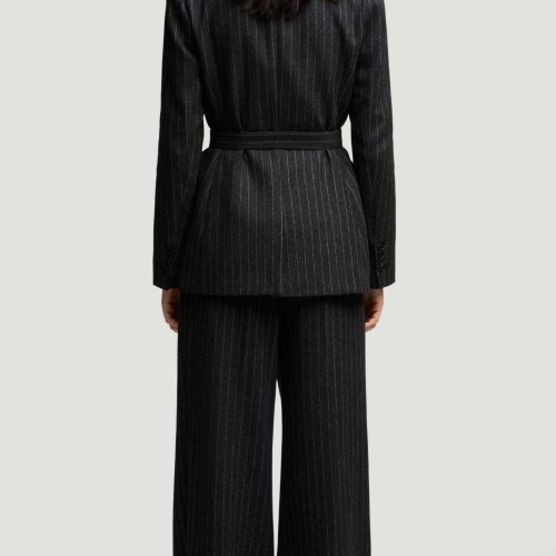 46a Belted Double Breasted Blazer in Wool Blend Grey Pinstripe 3516