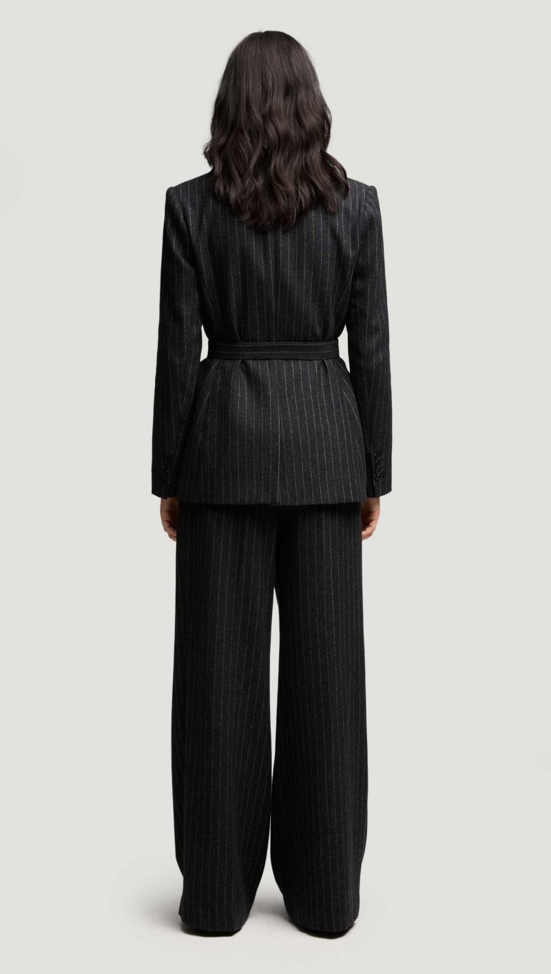 46a Belted Double Breasted Blazer in Wool Blend Grey Pinstripe 3516