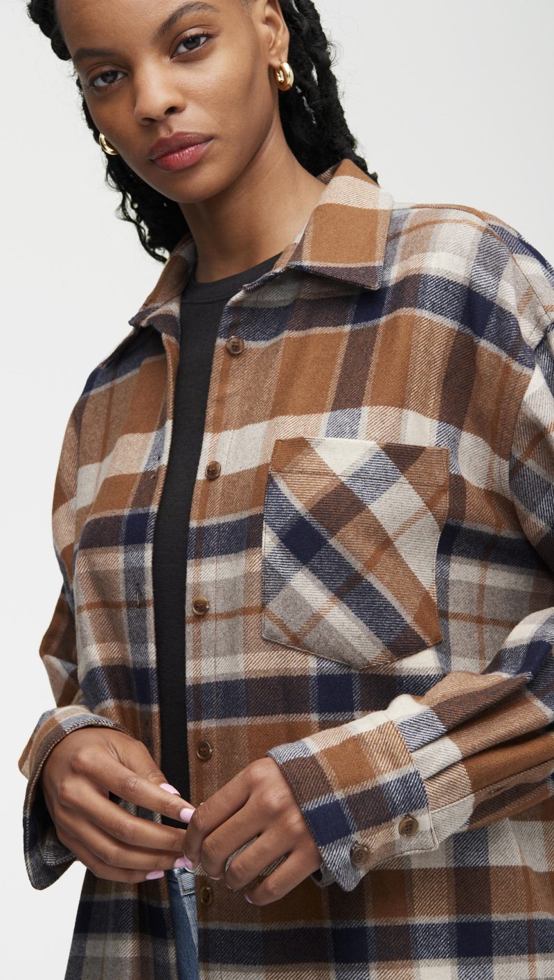 47 Shirt Jacket in Wool Plaid Brown Plaid 0602