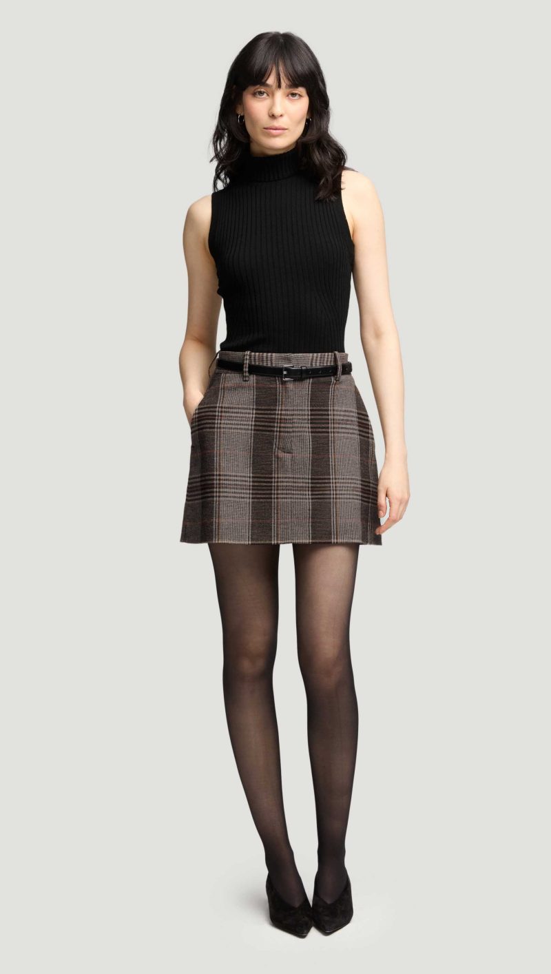 51 Mini Tailored Skirt in Coffee Beige Plaid 0577