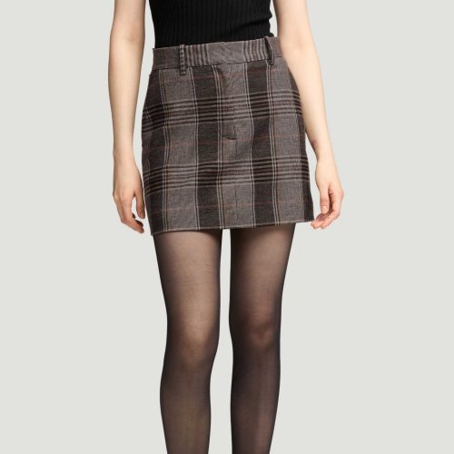 51 Mini Tailored Skirt in Coffee Beige Plaid 0589