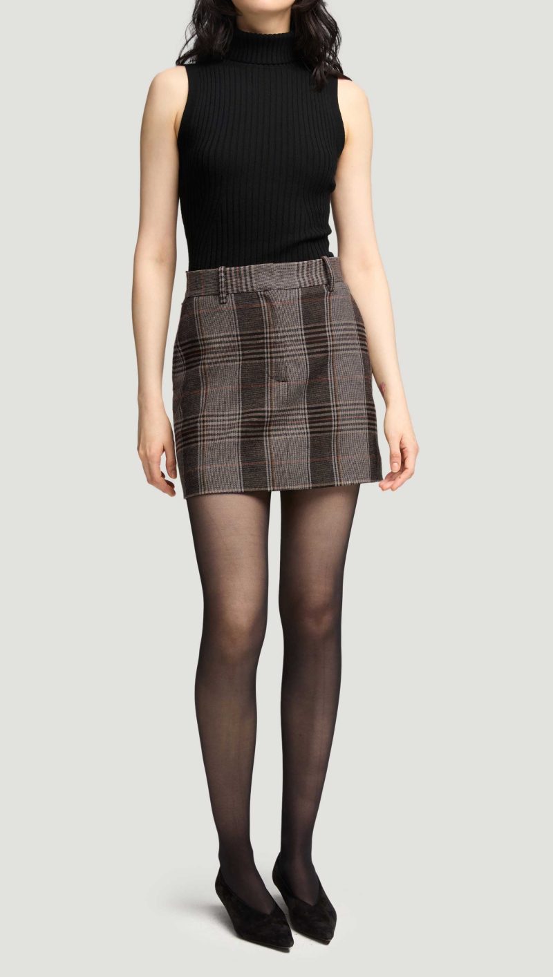 51 Mini Tailored Skirt in Coffee Beige Plaid 0589