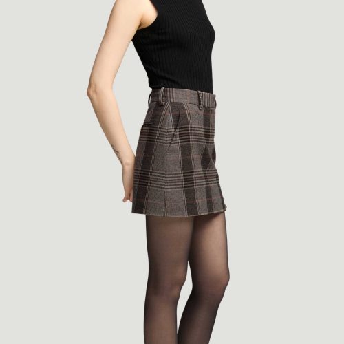 51 Mini Tailored Skirt in Coffee Beige Plaid 0615