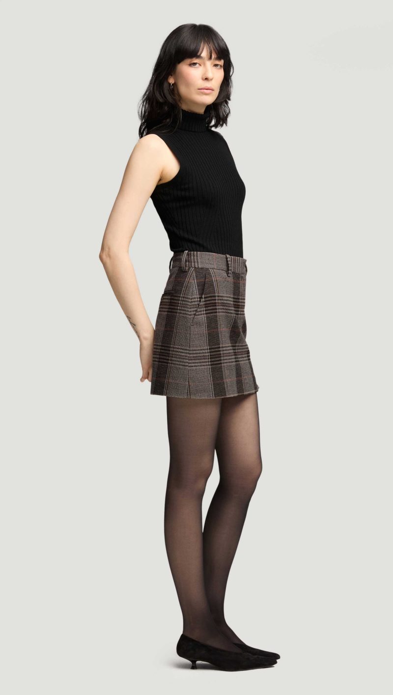 51 Mini Tailored Skirt in Coffee Beige Plaid 0615