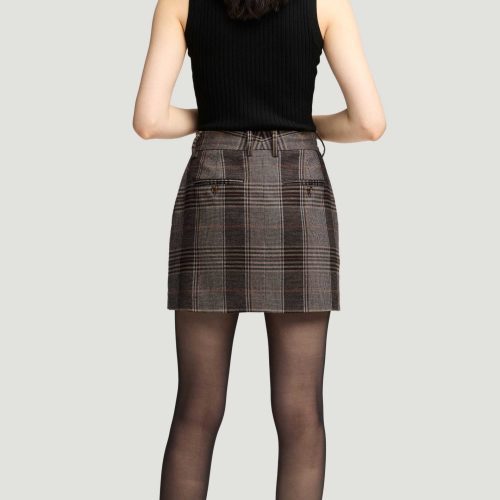 51 Mini Tailored Skirt in Coffee Beige Plaid 0627