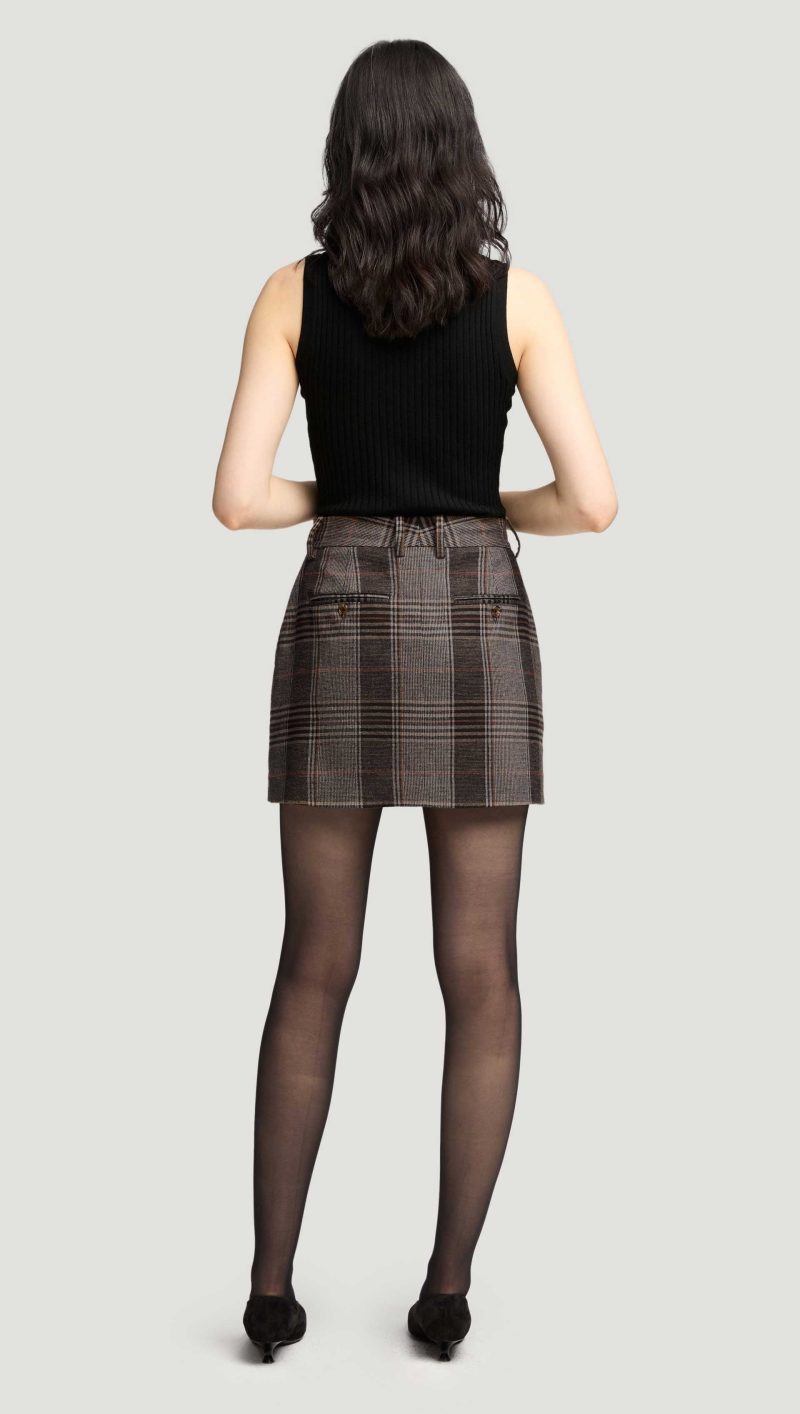 51 Mini Tailored Skirt in Coffee Beige Plaid 0627