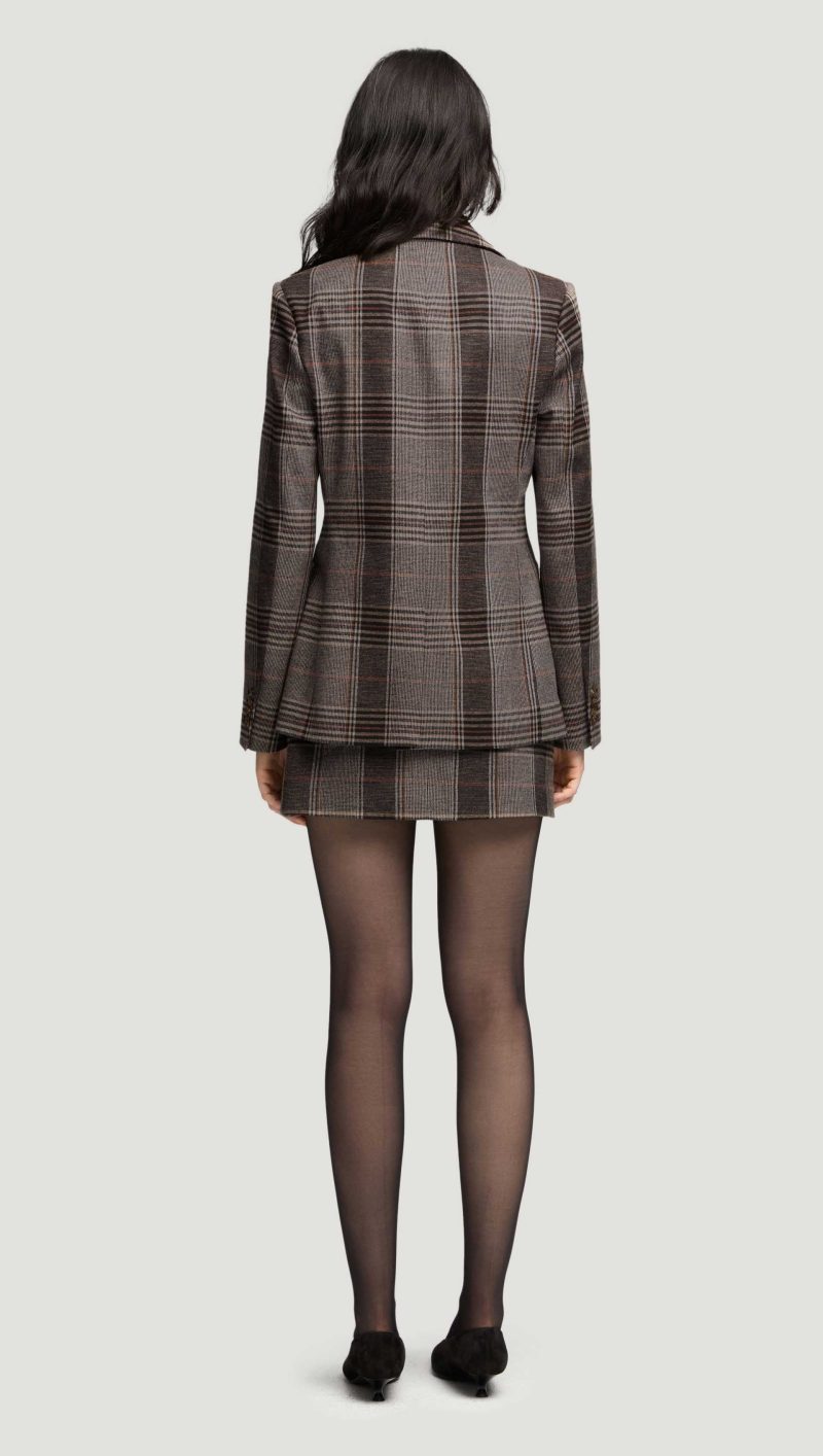 51a Weekend Blazer in Viscose Blend Coffee Beige Plaid 0667