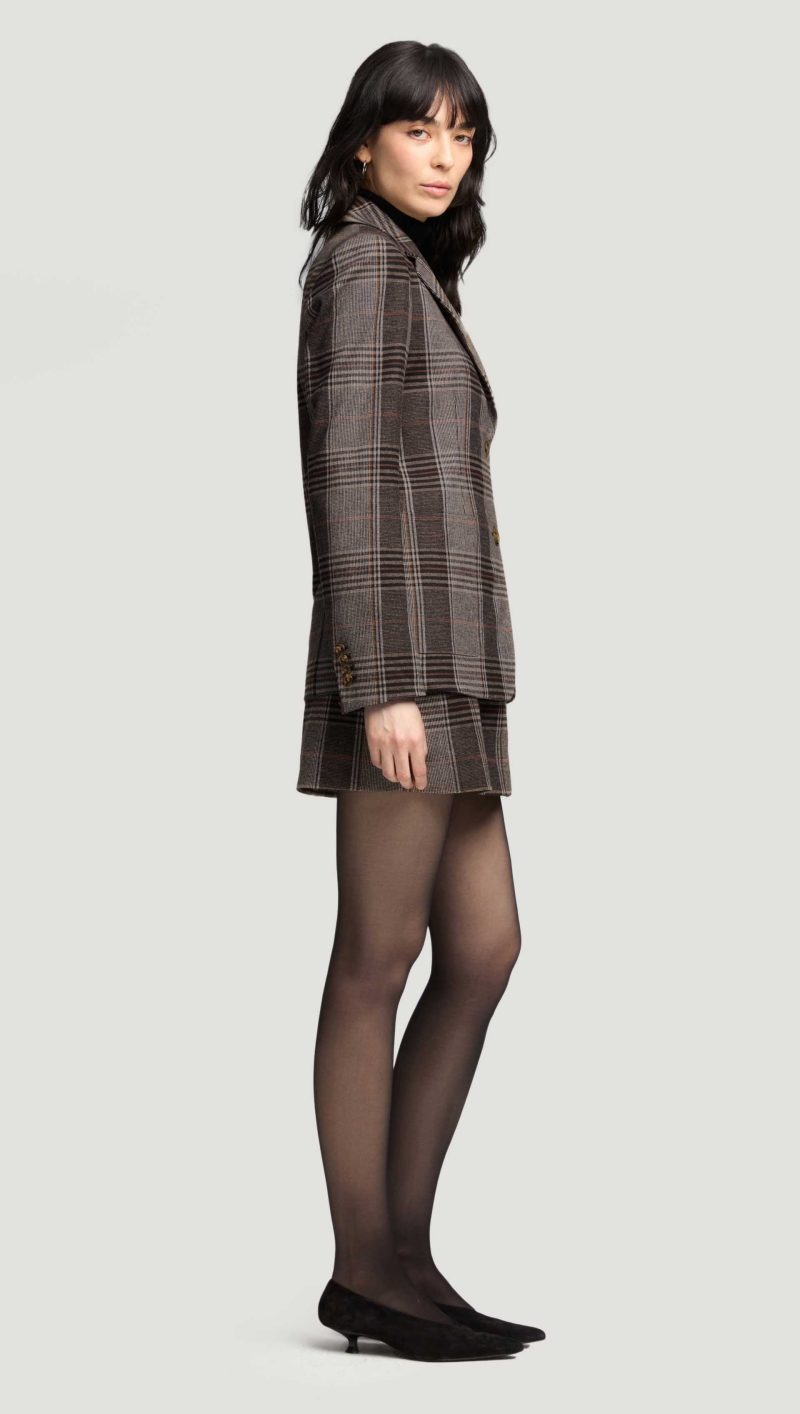 51a Weekend Blazer in Viscose Blend Coffee Beige Plaid 0683