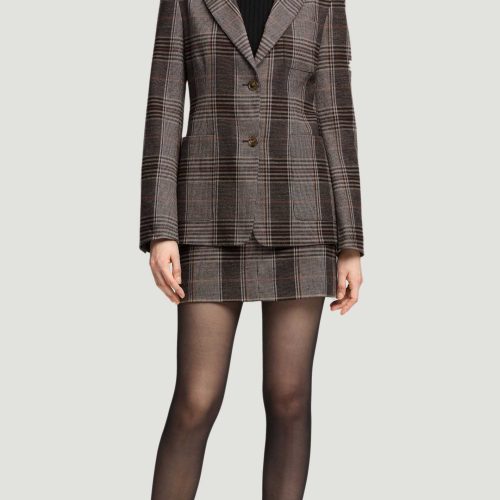 51a Weekend Blazer in Viscose Blend Coffee Beige Plaid 0685