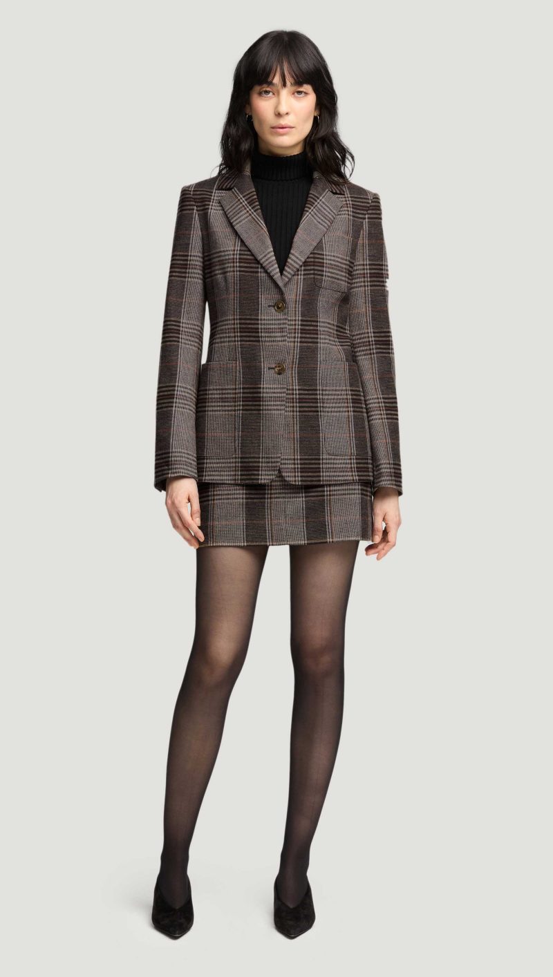 51a Weekend Blazer in Viscose Blend Coffee Beige Plaid 0685