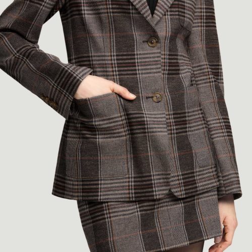 51a Weekend Blazer in Viscose Blend Coffee Beige Plaid 0704