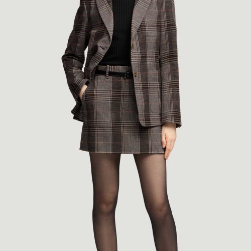 51a Weekend Blazer in Viscose Blend Coffee Beige Plaid 0731