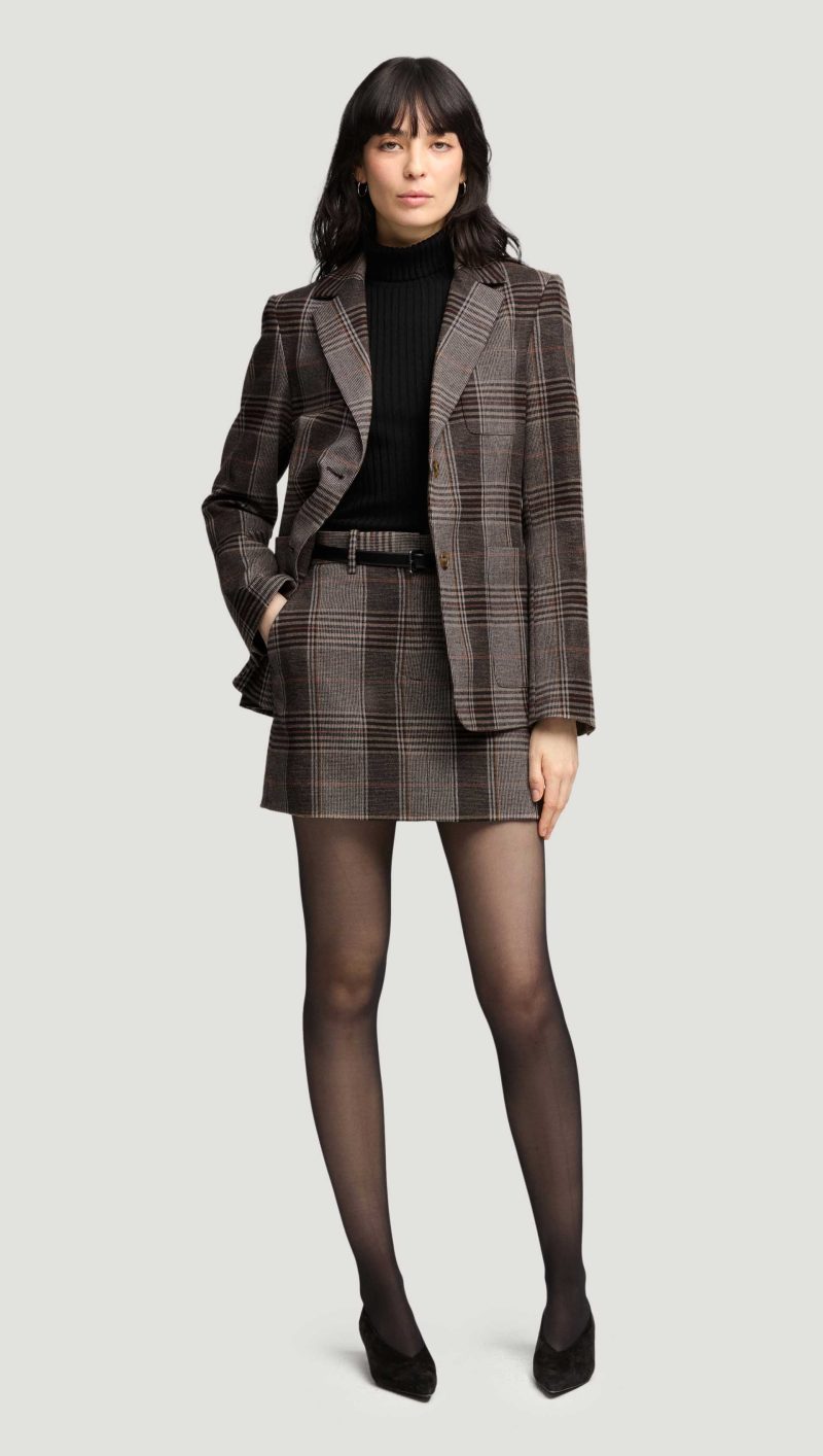 51a Weekend Blazer in Viscose Blend Coffee Beige Plaid 0731