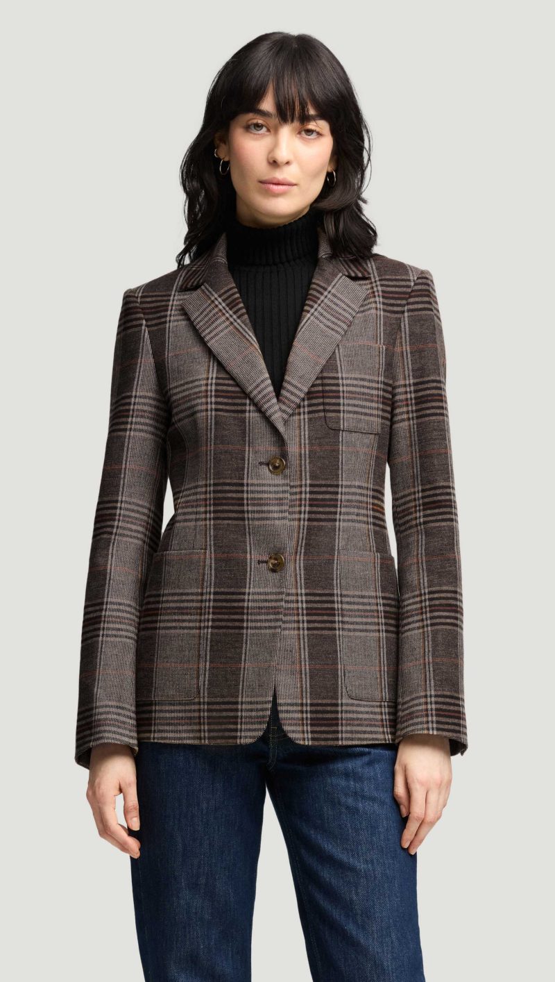 52 Weekend Blazer in Viscose Blend Coffee Beige Plaid 0931