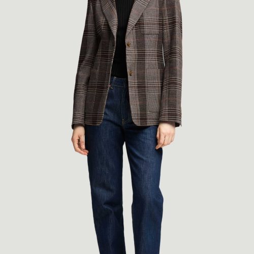 52 Weekend Blazer in Viscose Blend Coffee Beige Plaid 0965