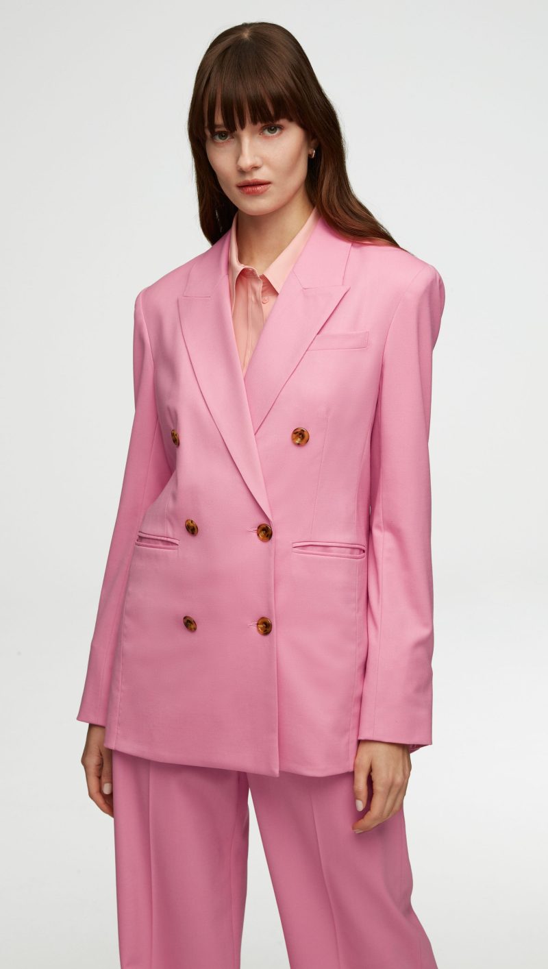 55 Double Breasted Blazer in Seasonless Wool Bubblegum 2413