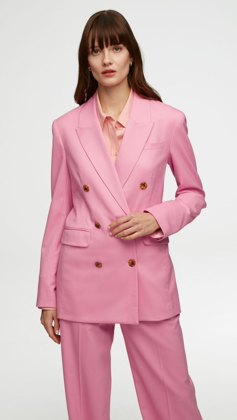 55 Double Breasted Blazer in Seasonless Wool Bubblegum 2440