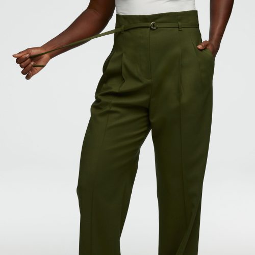 56 High Waisted Belted Trouser in Seasonless Wool Olive 1274