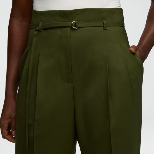 56 High Waisted Belted Trouser in Seasonless Wool Olive 1281