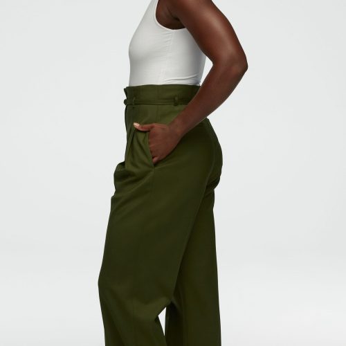 56 High Waisted Belted Trouser in Seasonless Wool Olive 1285