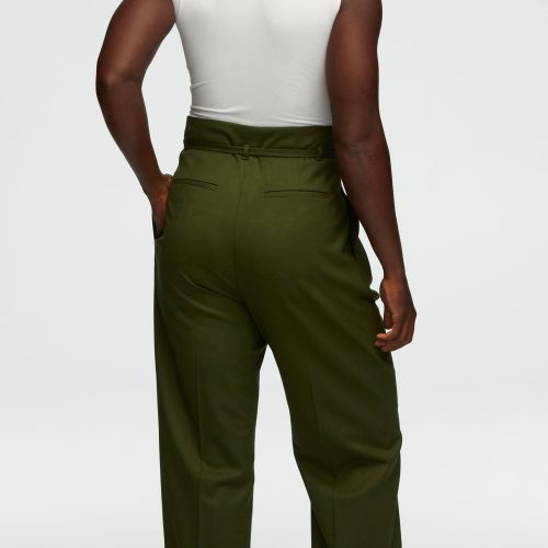 56 High Waisted Belted Trouser in Seasonless Wool Olive 1294