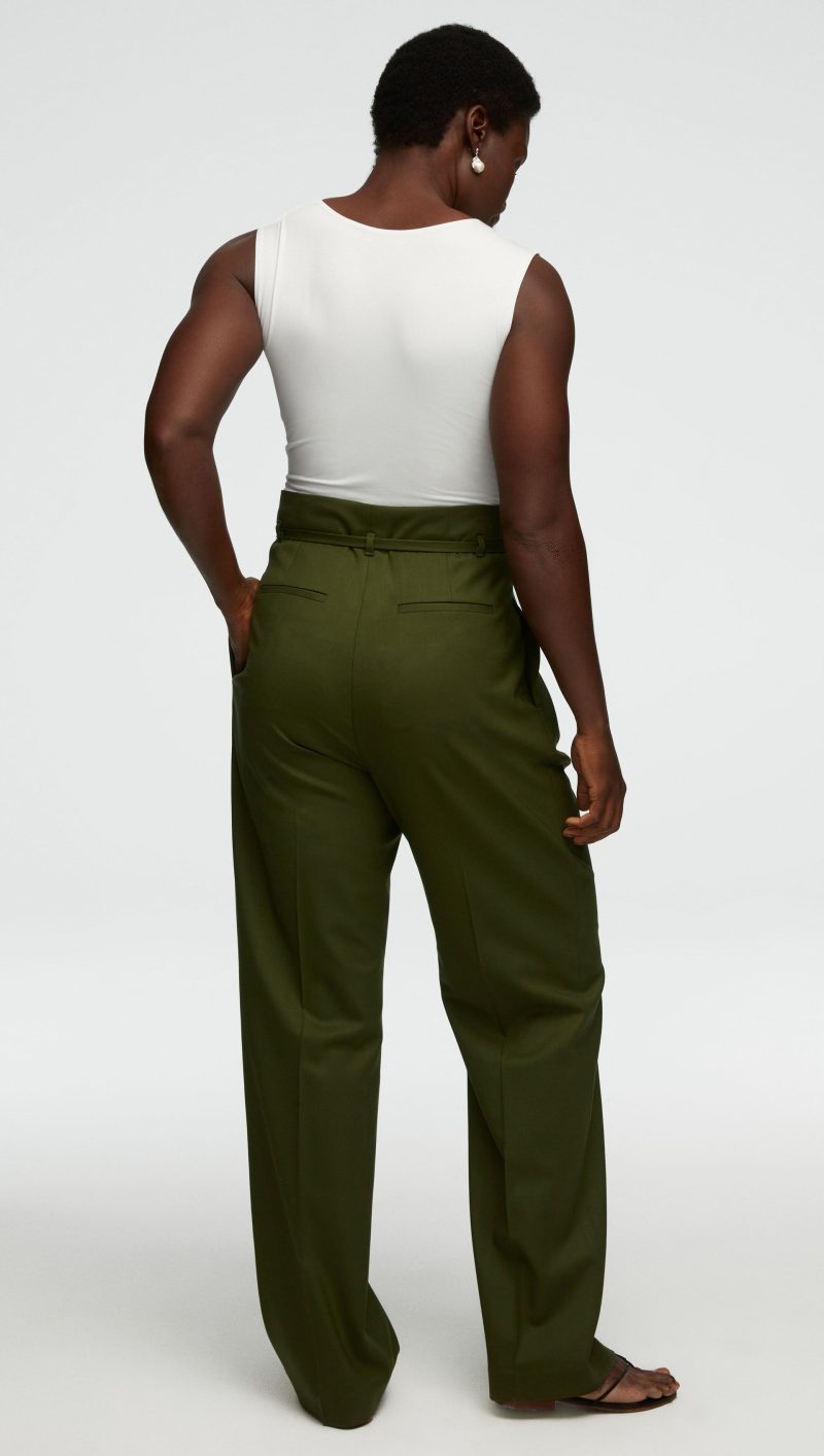 56 High Waisted Belted Trouser in Seasonless Wool Olive 1294