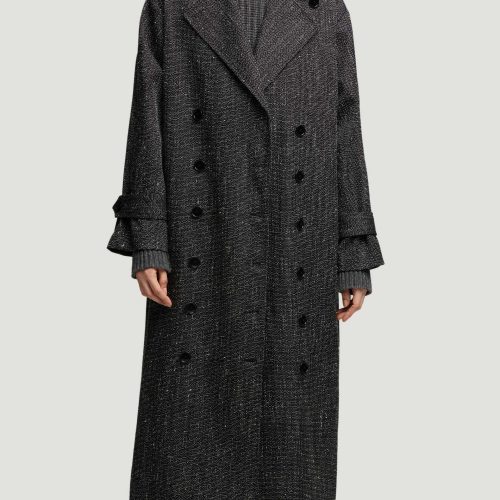 60 Double Breasted Coat in Tweed Black and White 3223