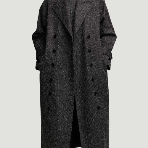 60 Double Breasted Coat in Tweed Black and White 3239