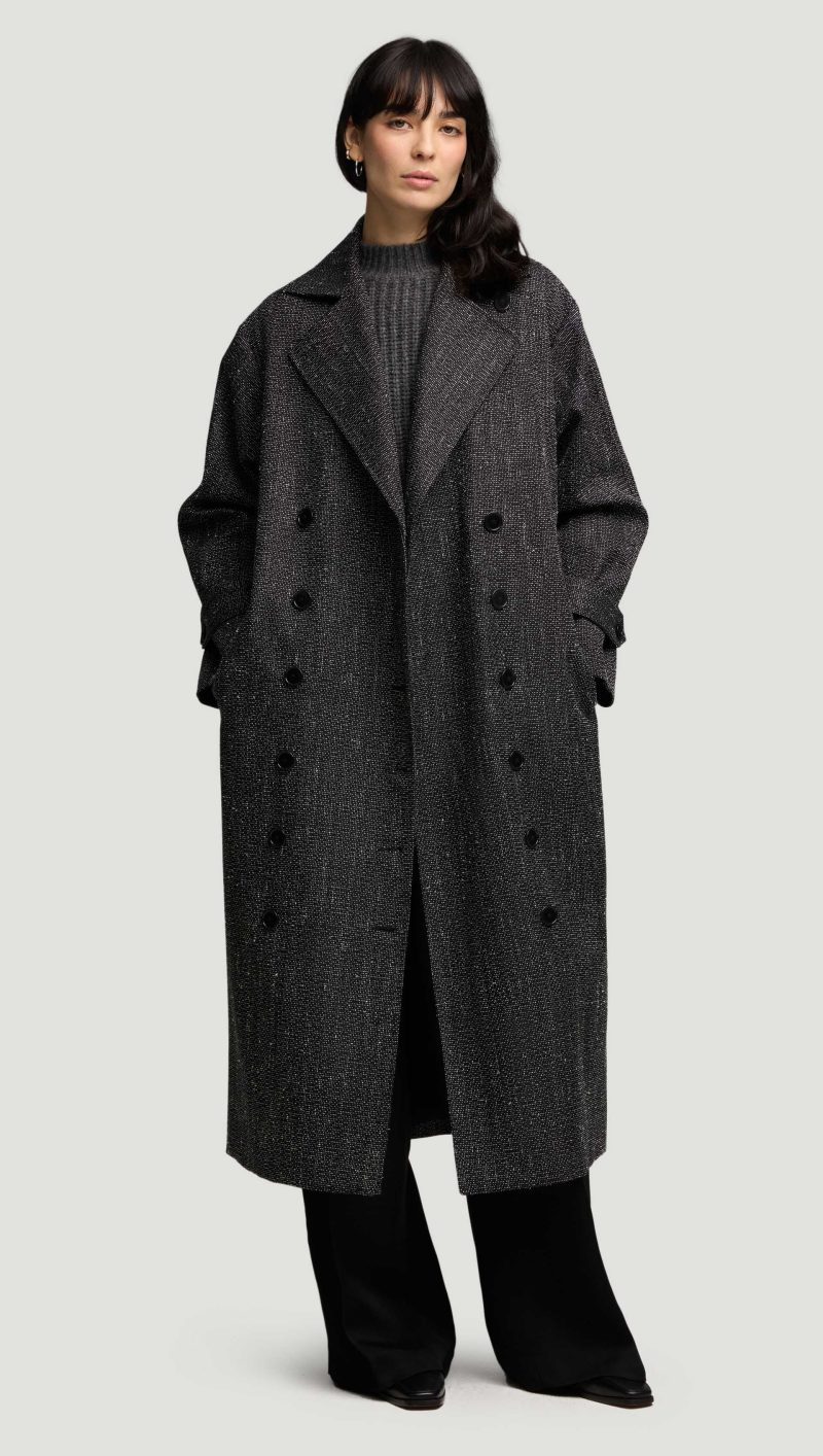 60 Double Breasted Coat in Tweed Black and White 3239