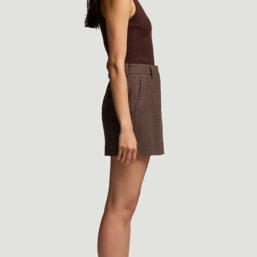 66 Mini Tailored Skirt in Brown Camel Houndstooth 7274