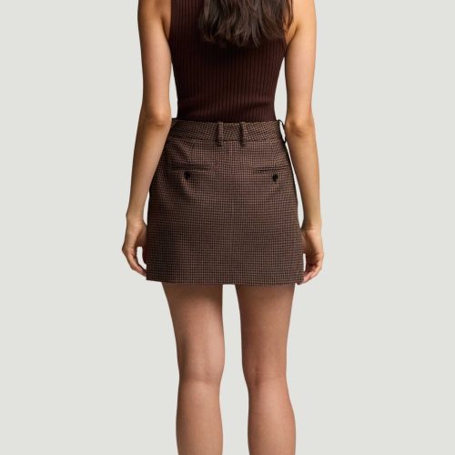 66 Mini Tailored Skirt in Brown Camel Houndstooth 7277