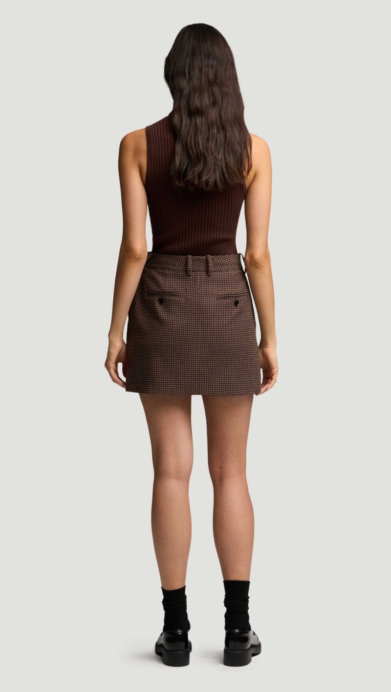 66 Mini Tailored Skirt in Brown Camel Houndstooth 7277