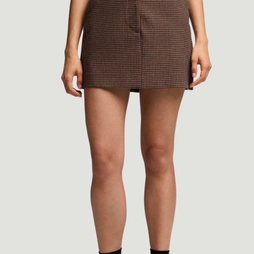 66 Mini Tailored Skirt in Brown Camel Houndstooth 7289